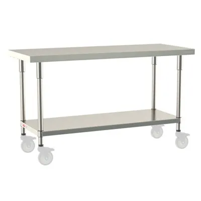 Stainless Steel Metro Tableworx Mobile Tables with Solid Bottom Shelf (Type 304 Stainless Steel) Casters Included
